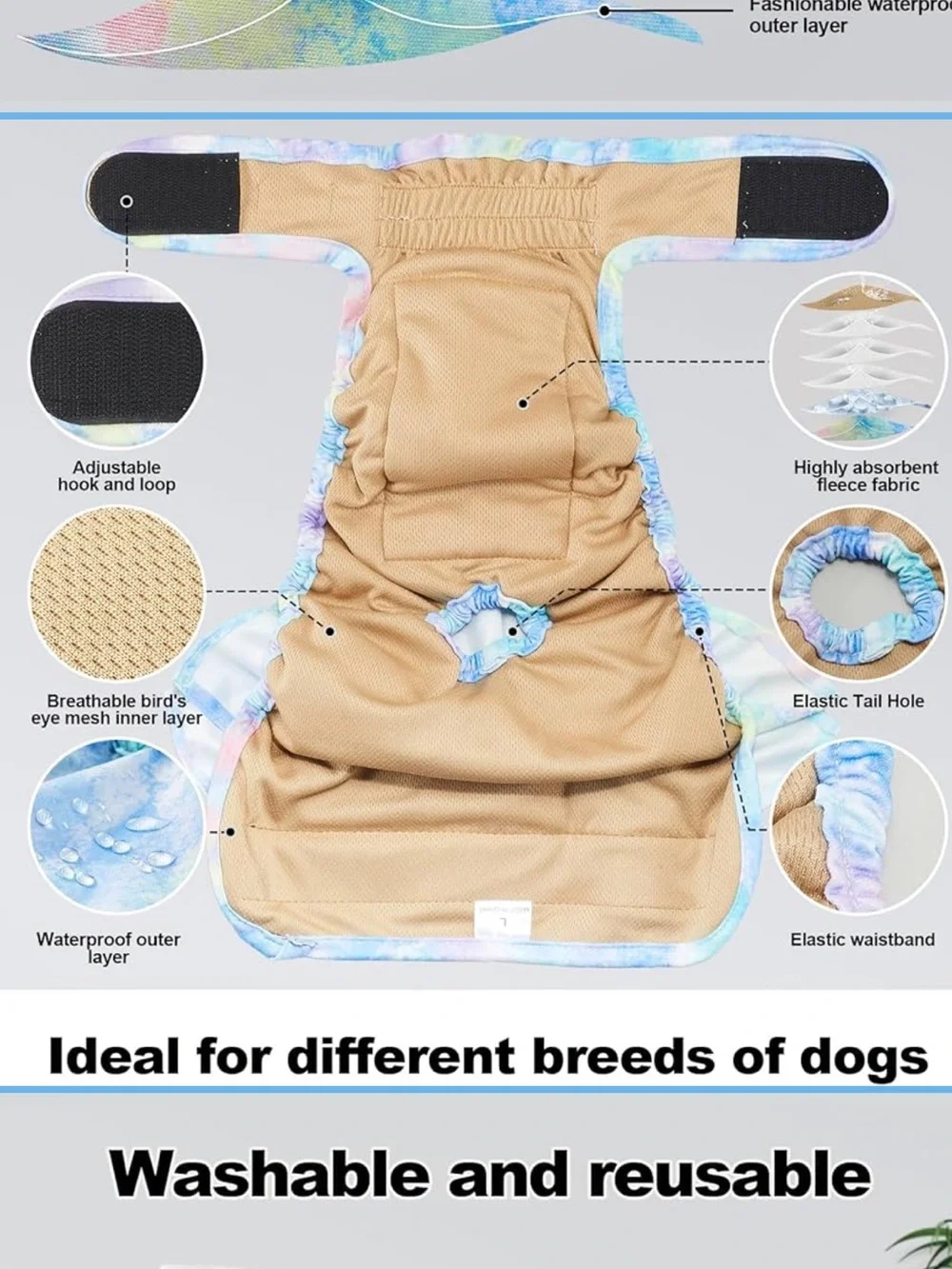 Reusable Dog Diapers Female SMALL Washable, Premium Doggie Diaper set of 2 EUC